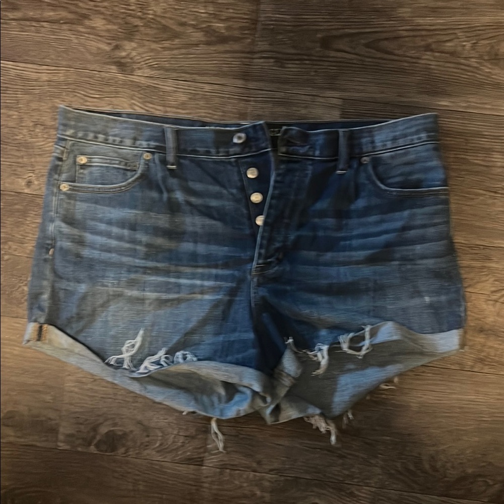 American Eagle Outfitters Dark Blue Distressed Jean Shorts